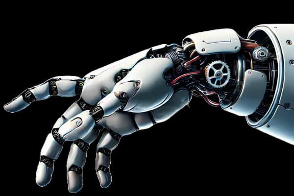 Robot hand collaborating with human — innovation in service